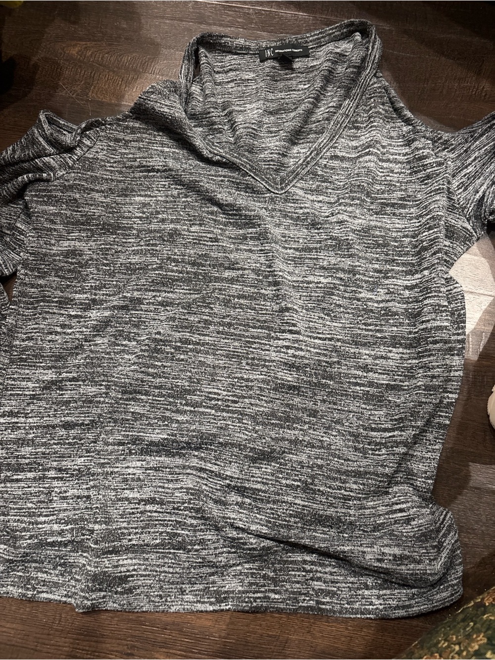 INC International Concepts Marled Gray V-Neck Knit Top